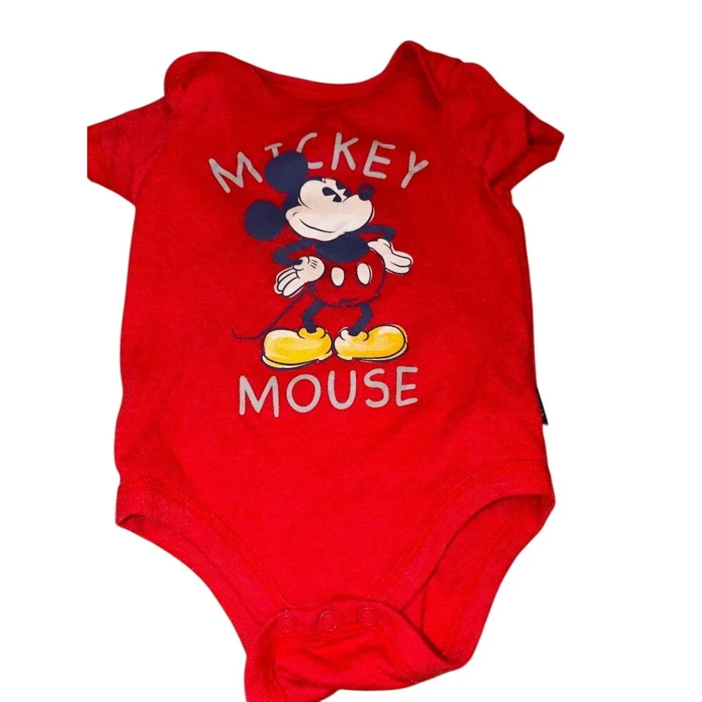Disney Baby Mickey Mouse Red Short Sleeve Bodysuit 0-3M Graphic Print V0656